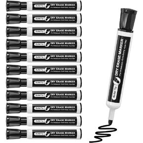 MaxGear Dry Erase Markers Bulk, 12 Count Black Dry Erase Markers Set, Whiteboard Markers Bullet Tip, Dry Erase Board Marker, Black White Board Marker Set for School Office, Bullet Tip, Black, 12 Pack