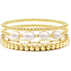 Gold Beaded Bracelets for Women Boho Crystal Multiple Layered Stackable Wrap Bangle Set Paperclip Chain Trendy Jewelry