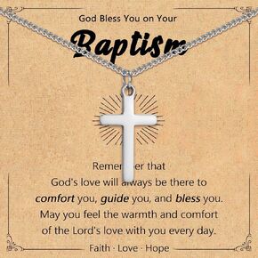 Baptism Confirmation First Holy Communion Christening Gifts for Boys, Stainless Steel Cross Necklace Gifts for Teen Boys Son Grandson Nephew Godson