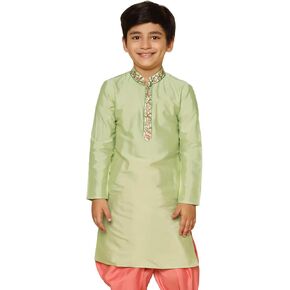 Kid's Cotton Full Sleeves Regular Fit Knee Length Embellished Kurta