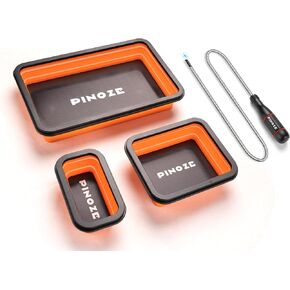 Collapsible Magnetic Parts Organizer Trays & 12" Flexible Magnetic Pickup Tool, 3 Different Size Magnet Tool Trays & Pick-Up Sweeper for Screw, Bolts, Nuts, Washers, Pins and Other Metal Parts