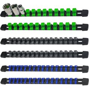 SUNHZ MCKP Socket Organizer for Tool Box Drawer, 6-Piece Socket Holder Set 1/4-Inch X 32 Clips, 3/8-Inch X 30 Clips, 1/2-Inch X 24 Clips, Portable Socket Clip Rail Holder ABS Tools Organizer