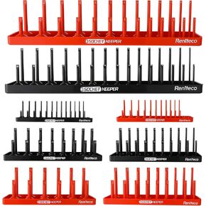 8PCS Socket Organizer Tray Set, SAE & Metric Socket Holder, 1/4", 3/8" & 1/2" Deep and Standard Socket Holders for Toolboxes