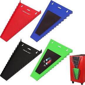 Magnetic Wrench Organizer 4-piece, Wrench Rack Tool Trays SAE (1/4" to 1-1/16"), Metric (6mm to 24mm), 64-Slot Drawer Storage Tools, Wrench Set Holder