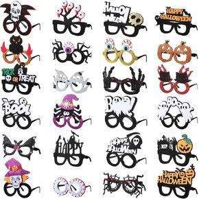 24 Pcs Halloween Glasses Halloween Party Eyeglasses Funny Halloween Ghost Glasses Halloween Pumpkin Glasses Frame Halloween Party Decorations for Halloween Horror Theme Party Supplies, Assorted Styles