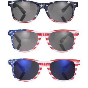 July 4th American Flag Sunglasses, Aviator Sunglasses for Independence Day Parade, Dress Up Accessories, Party Favor Supply (B-Style, 3), Small, Black