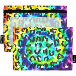 Colorful Tie Dye Design Swirl02 Pencil Pouch for 3 Ring Binder, Pencil Bag Pencil Case Cosmetic Bag with Zipper Clear Window for Office Travel Cosmetic, 2 Pack