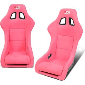J2 Engineering J2-RS-005-PK Pink Stitching Reclinable Back Rest Racing Bucket Seats 4-Point 5-Point 6-Point Harnesses 34" H X 23" W X 23" D Universal Fit