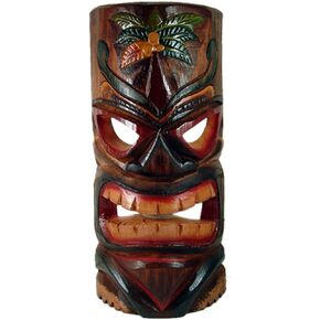 Alii of Hawaii Carved Tiki Mask with Painted Palm Tree - Medium