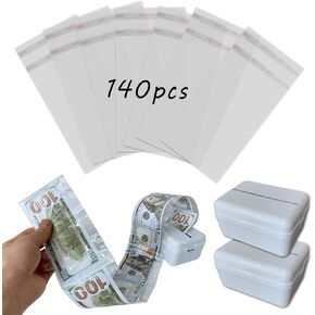 142Pcs Money Box Kit for Cash Gift - Money Cake Pull out Kit Clear Money Bags Sleeves for DIY Surprise Gift Box Bouquet for Birthday Quinceanera Anniversaries Party Favors