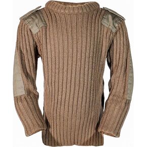 Boys Knitted Sweater - Crew Neck Commando Style Elbow Shoulder Patches Jumper - Kids Military Winter Sweatshirt