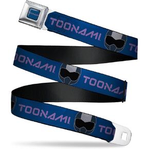 Warner Bros. Animation Belt, Seatbelt Buckle Belt, Toonami Title Logo and Robot Tom Head Blue Purple Grays, Adjustable