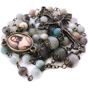 Christian Catholic Amazonite Rosary with Jesus Christ Centerpiece - Handcrafted Natural Gemstone Prayer Beads - Catholic Gift