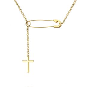 Safety Pin Necklace Link Small Dainty Cross Lariat Necklace Paperclip Paper Clip Cross Y Necklace for Women Men Jewelry Gift