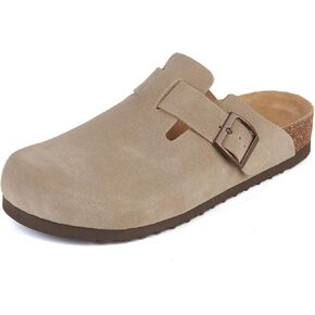 Women's Mules Clogs with Arch Support Cork Footbed Suede Clogs Adjustable Buckle Sandals