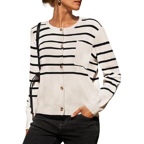 ZESICA Women's Striped Cardigan Sweaters 2024 Fall Long Sleeve Open Front Button Down Knit Outerwear Coat Trendy Clothes