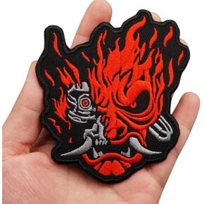Samurai Warrior Men-Yoroi Flaming Fire Demon Face Mask Tusks Horns Sword Feudal Japan Japanese Rising Sun 3.5" Iron On Embroidered Patch for Clothing
