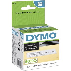 DYMO LW Return Address Labels, 3/4" x 2", White, Self-Adhesive, 2 Rolls of 500 (30578)