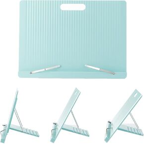Large(13.4x0.7x9.5IN)，Book Stand for Reading，Desk Book Bookshelf,Portable Sturdy,for Recipes,Textbooks,iPad, Reading Rest with 5 Adjustable Positions and Page Paper Clips(Blue)