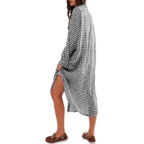 Gacaky Women's Lightweight Casual Loose Long Sleeve Button Down Striped Maxi Shirt Dress with Pockets