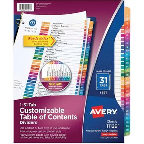 Avery Ready Index Table of Contents Dividers, 31-tab, Multi-color, [3 Sets] (11129)
