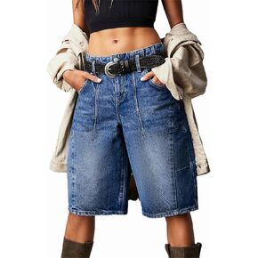 LifeShe Women's Denim Shorts Casual Baggy Bermuda Shorts Low Waist Barrel Leg Jean Shorts