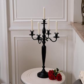 Vincidern 4Pcs Black Candlestick Holder, 5 Arm Candelabra, 28 Inch Tall, Metal Taper Candle Holder for Dining Table Centerpieces, Living Room Decor, Fireplace