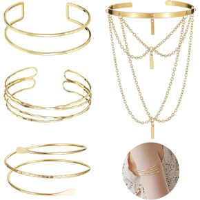 4-10Pcs Arm Cuff Bracelets for Women Upper Arm Bands Minimalist Armband Armlet Cuff Bangle Adjustable Gold Arm Bracelet Set Simple Arm Jewelry Armband Costume Accessories Gold Silver