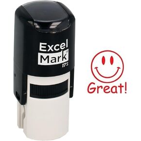 GREAT! Smiley Face - ExcelMark Self-Inking Round Teacher Stamp - Red Ink