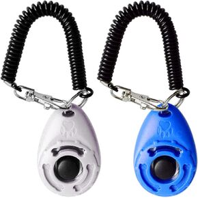 SunGrow Dog Training Clickers with Black Wrist Strap, Pet Parrot, Puppy, and Kitten Clickers Training Kit, Flat Drop-Shape Button, Blue and White, 2-Pack