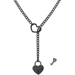 Slip Chain Necklace for Women Heart O-Ring Chain Necklace Long Cuban Chain Necklace Adjustable Lariat Y-Necklace Heart Locker With Key