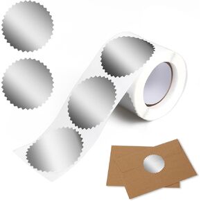 Embossing Stickers 2" Round Labels Silver Foil Blank Stickers Silver Metallic Seals for Package, Wedding Envelope, Graduation, Certificate Wafer Seals with Serrated Edge 250 Stickers Per Roll