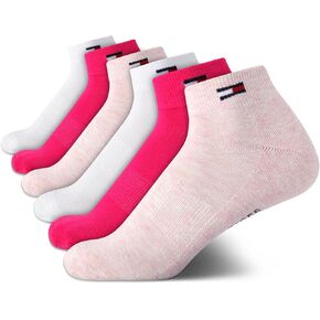Tommy Hilfiger Girls' Athletic Socks - 6 Pack Performance Cushion Quarter Cut Socks - Breathable Ankle Socks for Girls (S-L)