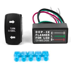 Turn Signal Rocker Switch with Flasher Green LED On/Off/On ATV UTV Kit Compatible with RV Vehicle Off-Road Pickup Tractor Boat Motorcycle 4Pin IP67 Universal Motor Internal Switch