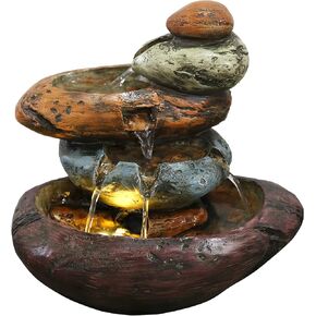 Multicolour Stone Tabletop Fountain with Warm White LED Lights