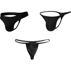 Men's G-string Thong Mix-Try 3 Pack Assorted Black Thong Set Low-Rise Stretch Sexy Soft Y-back