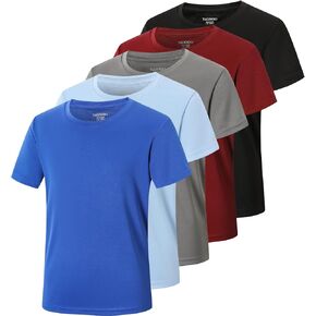 TAGIHOO 5 Pack Youth Mesh Athletic Dry-Fit Short Sleeve Workout Moisture Wicking Active T-Shirt for Boys & Girls