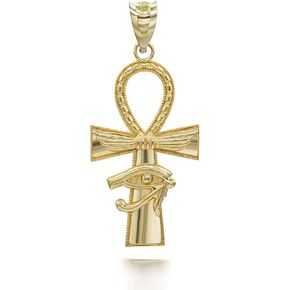 Textured 10K Yellow, White, or Rose Gold Ankh Cross Eye of horus Faith Evil Eye Pendant- Choice of Metal Color