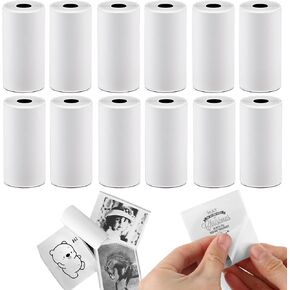 12 Rolls 53mmx3.75m White Thermal Printer Paper, Mini Self-adhesive Label Printer Paper Compatible With T02/M02/M02/M02S PRO/M04AS/M04S Mini Thermal Printer