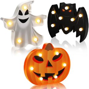 3 Pcs Halloween Decoration Lights Halloween Marquee Sign Ghost Pumpkin Bat Lamp LED Desk Lamp Decorative Battery Operated Night Lights for Bedroom Table Indoor Outdoor Home Bar Party Gift