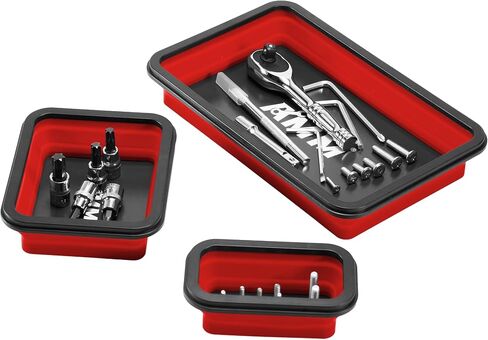 AMM Foldable Magnetic Parts Tray Set, 3 Different Size Magnetic Tool Trays for Bolts Screws Nuts & Small Metal Parts, Mechanic Tool Present for Men，Red in Saudi Arabia