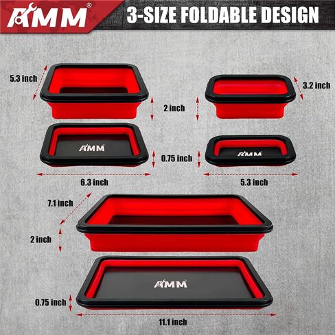 AMM Foldable Magnetic Parts Tray Set, 3 Different Size Magnetic Tool Trays for Bolts Screws Nuts & Small Metal Parts, Mechanic Tool Present for Men，Red in Saudi Arabia