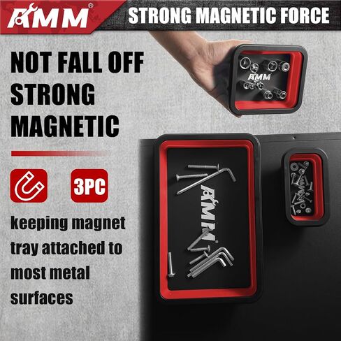AMM Foldable Magnetic Parts Tray Set, 3 Different Size Magnetic Tool Trays for Bolts Screws Nuts & Small Metal Parts, Mechanic Tool Present for Men，Red in Saudi Arabia