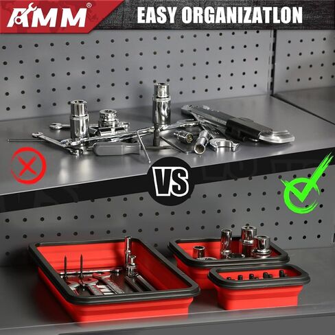AMM Foldable Magnetic Parts Tray Set, 3 Different Size Magnetic Tool Trays for Bolts Screws Nuts & Small Metal Parts, Mechanic Tool Present for Men，Red in Saudi Arabia