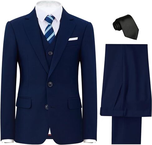 Boys' Dark Blue Husky Formal Classic 6-Piece Suit Set Size 12 Big Boys Toddler Tuxedos Suits for Kids Teen Youth Wedding Outfit Ring Bearer Outfit in Saudi Arabia