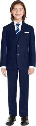 Boys' Dark Blue Husky Formal Classic 6-Piece Suit Set Size 12 Big Boys Toddler Tuxedos Suits for Kids Teen Youth Wedding Outfit Ring Bearer Outfit in Saudi Arabia