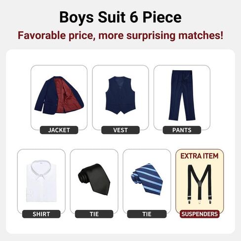 Boys' Dark Blue Husky Formal Classic 6-Piece Suit Set Size 12 Big Boys Toddler Tuxedos Suits for Kids Teen Youth Wedding Outfit Ring Bearer Outfit in Saudi Arabia