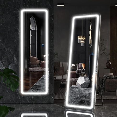 مرآة Vierose كاملة الطول مع أضواء - مرآة أرضية LED فوق الباب مقاس 60 بوصة × 16 بوصة، مرآة حائط مضيئة لكامل الجسم، مرآة زينة كبيرة لغرفة النوم، تعتيم و3 أوضاع ألوان، أبيض in Saudi Arabia