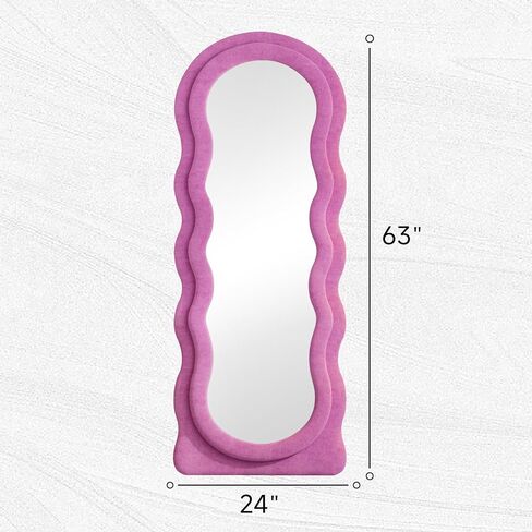 OGCAU Full Length Mirror, Wavy Mirror Full Length, 63"x24" Irregular Wave Floor Mirror, Full Length Wall Mirror with Flannel Frame, Full Body Mirror Standing Hanging or Leaning for Bedroom (Pink) in Saudi Arabia