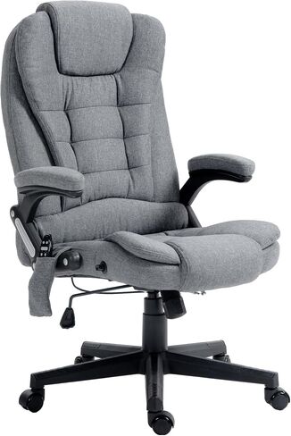 HOMCOM 6 Point Vibrating Massage Office Chair with Heat, Linen High Back Executive Office Chair with Reclining Backrest, Padded Armrests and Remote, Gray in Saudi Arabia